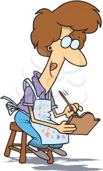 Royalty Free Clipart Image of a Woman Painting Wood