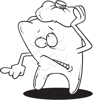 Royalty Free Clipart Image of a Tooth With an Ice Pack