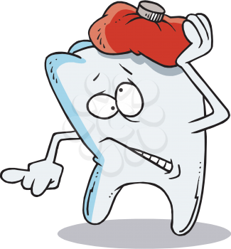Royalty Free Clipart Image of a Tooth With an Ice Pack