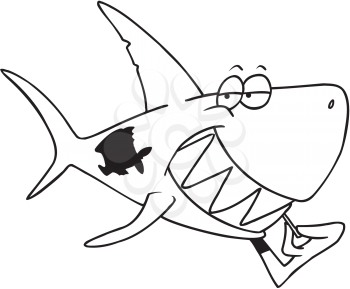Royalty Free Clipart Image of a Shark Using a Toothpick