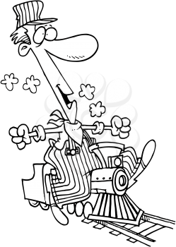 Royalty Free Clipart Image of an Engineer on a Toy Locomotive