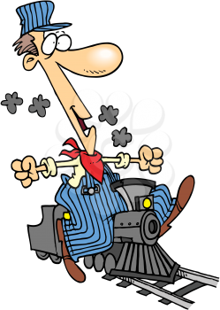 Royalty Free Clipart Image of an Engineer on a Toy Locomotive