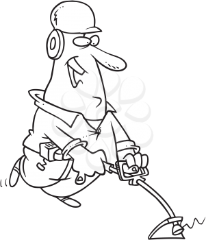 Royalty Free Clipart Image of a Man Using a Weed Trimmer