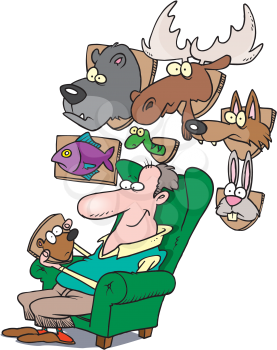 Royalty Free Clipart Image of a Man With Animal Trophies