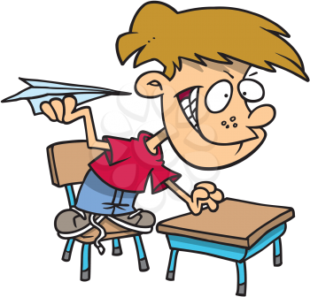 Royalty Free Clipart Image of a Child Standing on a Chair Getting Ready to Fly a Paper Airplane