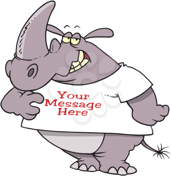 Royalty Free Clipart Image of a Rhinoceros Wearing a T-Shirt