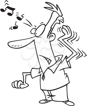Royalty Free Clipart Image of a Man Trying to Get Music Out of His Head