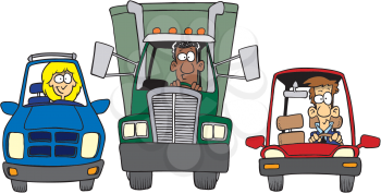 Royalty Free Clipart Image of People in Vehicles