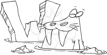 Royalty Free Clipart Image of a Walrus and an Ice W