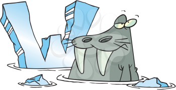 Royalty Free Clipart Image of a Walrus and a Ice W