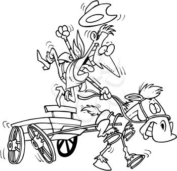 Royalty Free Clipart Image of a Cowboy Riding in a Wagon