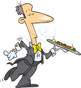 Royalty Free Clipart Image of a Man Serving Appetizers