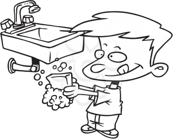 Royalty Free Clipart Image of a Boy Washing His Hands