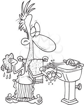 Royalty Free Clipart Image of a Man Washing at a Sink