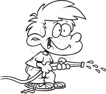 Royalty Free Clipart Image of a Boy With a Hose