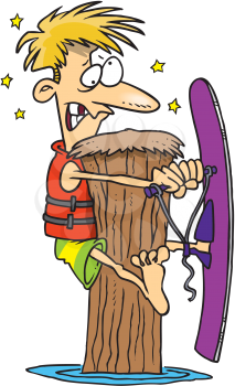Royalty Free Clipart Image of a Waterskier Against a Post