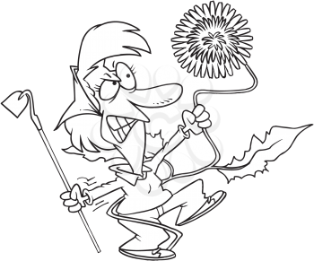Royalty Free Clipart Image of a Woman Fighting Weeds
