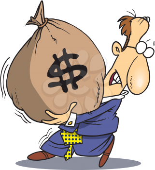 Royalty Free Clipart Image of a Man With a Big Bag of Money