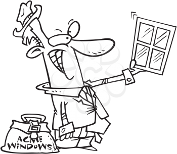 Royalty Free Clipart Image of a Window Salesman