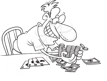 Royalty Free Clipart Image of a Man Winning at Poker