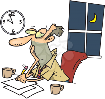 Royalty Free Clipart Image of a Man Working Late