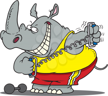Royalty Free Clipart Image of an Exercising Rhino