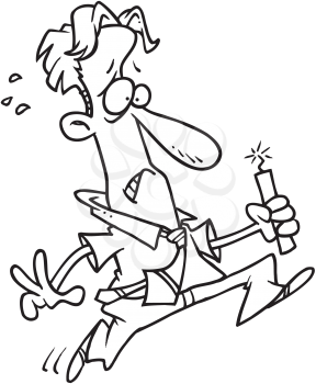 Royalty Free Clipart Image of a Man Running With a Stick of Dynamite