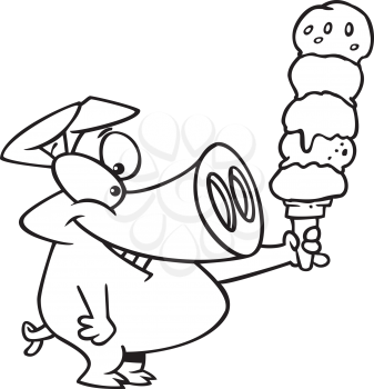 Royalty Free Clipart Image of a Pig With a Big Ice Cream Cone