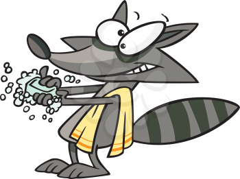 Royalty Free Clipart Image of a Raccoon Washing With Soap