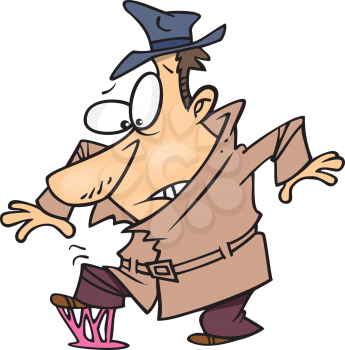 Royalty Free Clipart Image of a Man Stepping in Gum