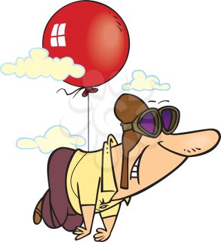 Royalty Free Clipart Image of a Man Flying With a Helium Balloon