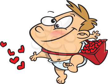 Royalty Free Clipart Image of Cupid Tossing Hearts