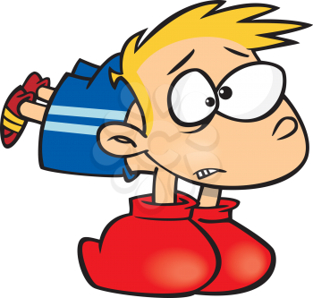 Royalty Free Clipart Image of a Boy Tipped Over By His Boxing Gloves