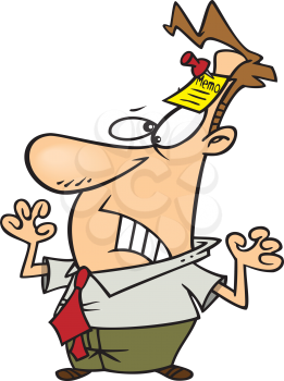 Royalty Free Clipart Image of a Man With a Memo Pinned to His Forehead