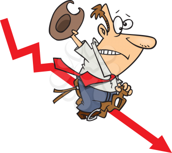Royalty Free Clipart Image of a Cowboy Riding an Arrow Downward
