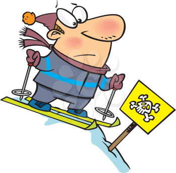 Royalty Free Clipart Image of a Man at the Top of a Challenging Ski Run