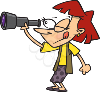 Royalty Free Clipart Image of a Woman Looking Through Binoculars