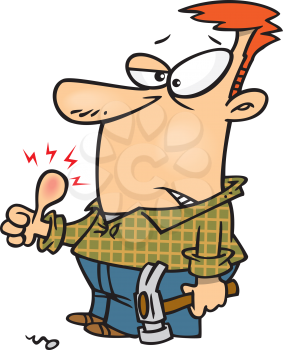 Royalty Free Clipart Image of a Man With a Swollen Thumb