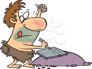Royalty Free Clipart Image of a Caveman Writing on a Tablet