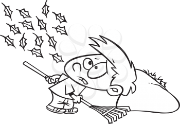 Royalty Free Clipart Image of a
Boy Raking Leaves