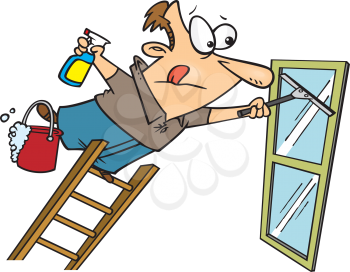 Royalty Free Clipart Image of a Man Cleaning Windows