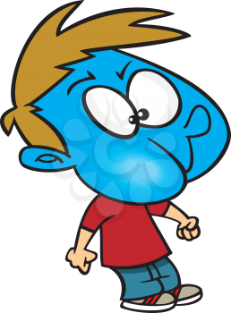 Royalty Free Clipart Image of a Boy Turning Blue