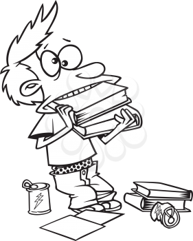 Royalty Free Clipart Image of a Kid Cramming Books in His Mouth