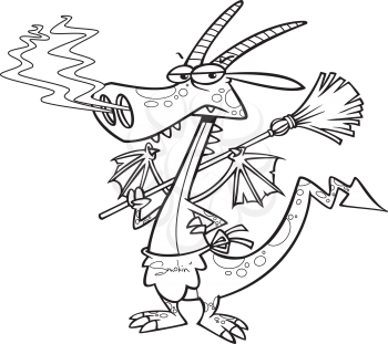 Royalty Free Clipart Image of a Fire-Breathing Dragon Housekeeper