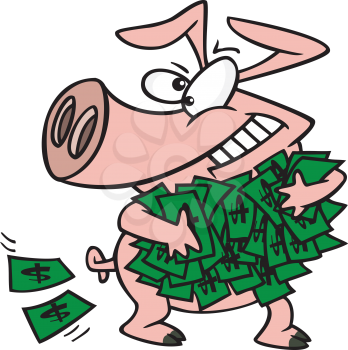 Royalty Free Clipart Image of a Pig Holding Money