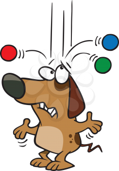 Royalty Free Clipart Image of a Dog With Balls Falling on His Head