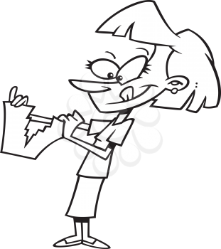 Royalty Free Clipart Image of a Woman Tearing a Paper