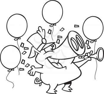 Royalty Free Clipart Image of a Pig With Balloons