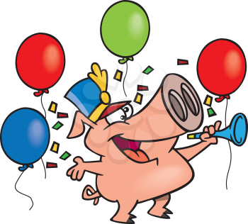 Royalty Free Clipart Image of a Pig With Balloons