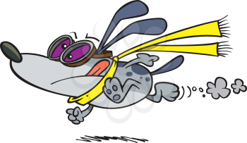 Royalty Free Clipart Image of a Running Dog in Racing Goggles
